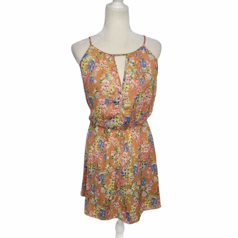 FARM‎ RIO floral dress button front keyhole strappy multicolor S